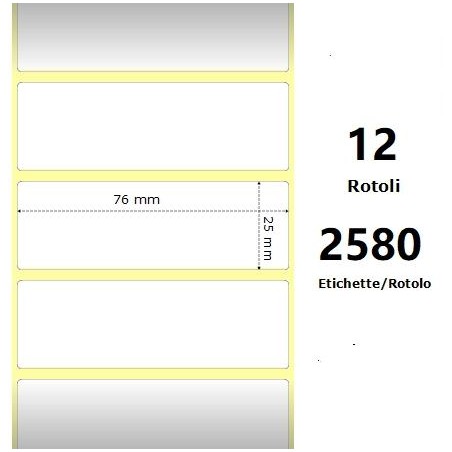 White 76x25mm, 2580 Et/Rotolo Z-2000D, 3x1x1 Core,circonferenza 108mm