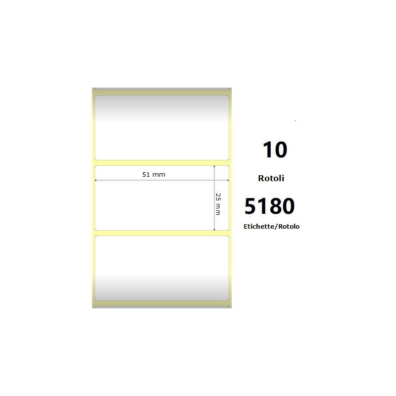 White 51x25mm, 5180 Et/Rotolo Z-2000D, 2x1x3 Core,circonferenza 170mm