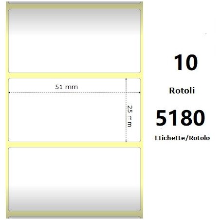 White 51x25mm, 5180 Et/Rotolo Z-2000D, 2x1x3 Core,circonferenza 170mm