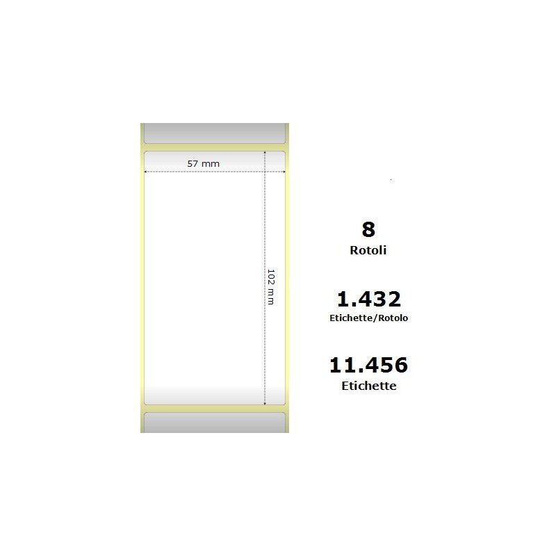 White 57x102mm, 1432 Et/Rotolo Z-2000D,2.2x4x3 Core,circonferenza 174mm