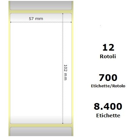 White 57x102mm,700 Et/Rotolo Z-2000D, 2.2x4x1Core,circonferenza 111mm