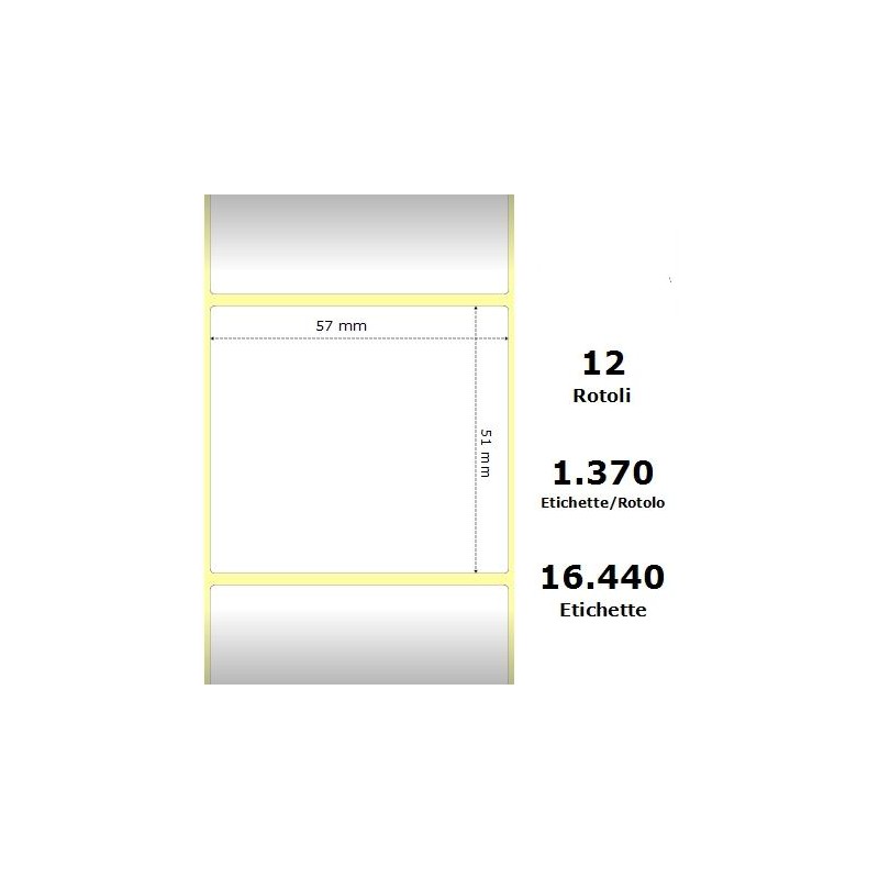 White 57x51mm,1370 Et/Rotolo Z-2000D, 2.2x2x1 Core,circonferenza 111mm