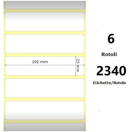 White 102x25mm,2340 Et/Rotolo Z-4000D, 4x1x1 Core, 6 Rolls